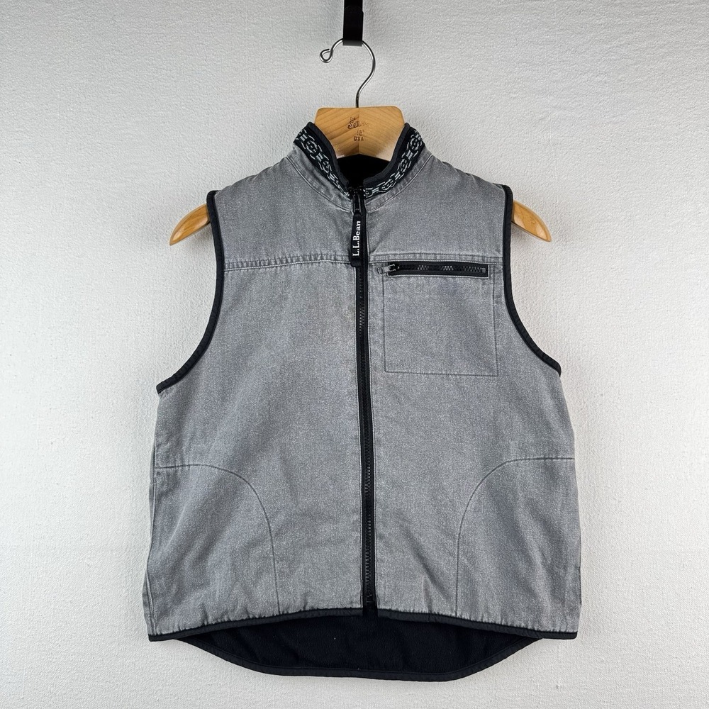 Vtg L.L. Bean‎ Aztec Canvas Vest Kids M 10-12 Southwestern Zip Western Gray